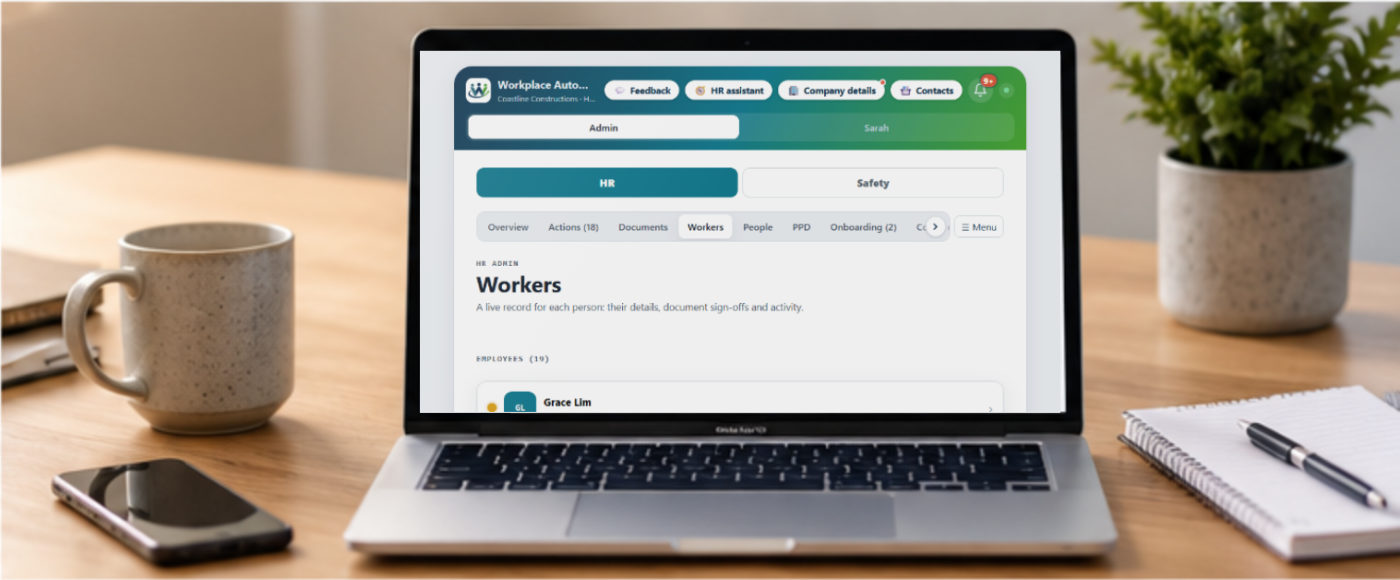 The Workers list in Workplace Automate on a laptop