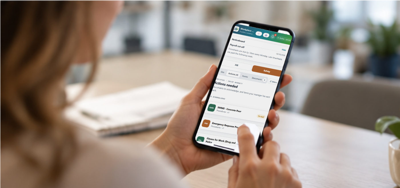 A worker's Actions list in Workplace Automate on a phone